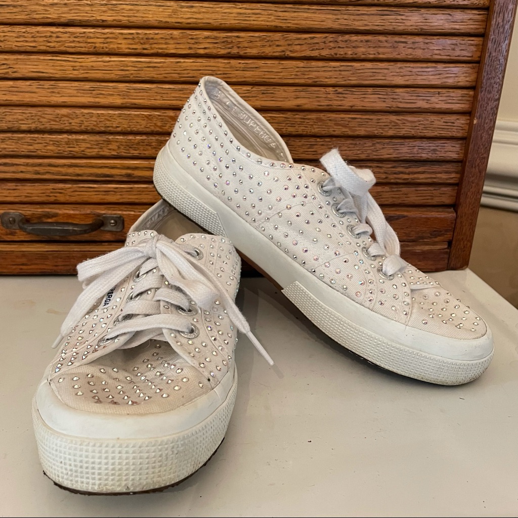 Superga Bedazzled White Sneakers Jeweled Sneakers